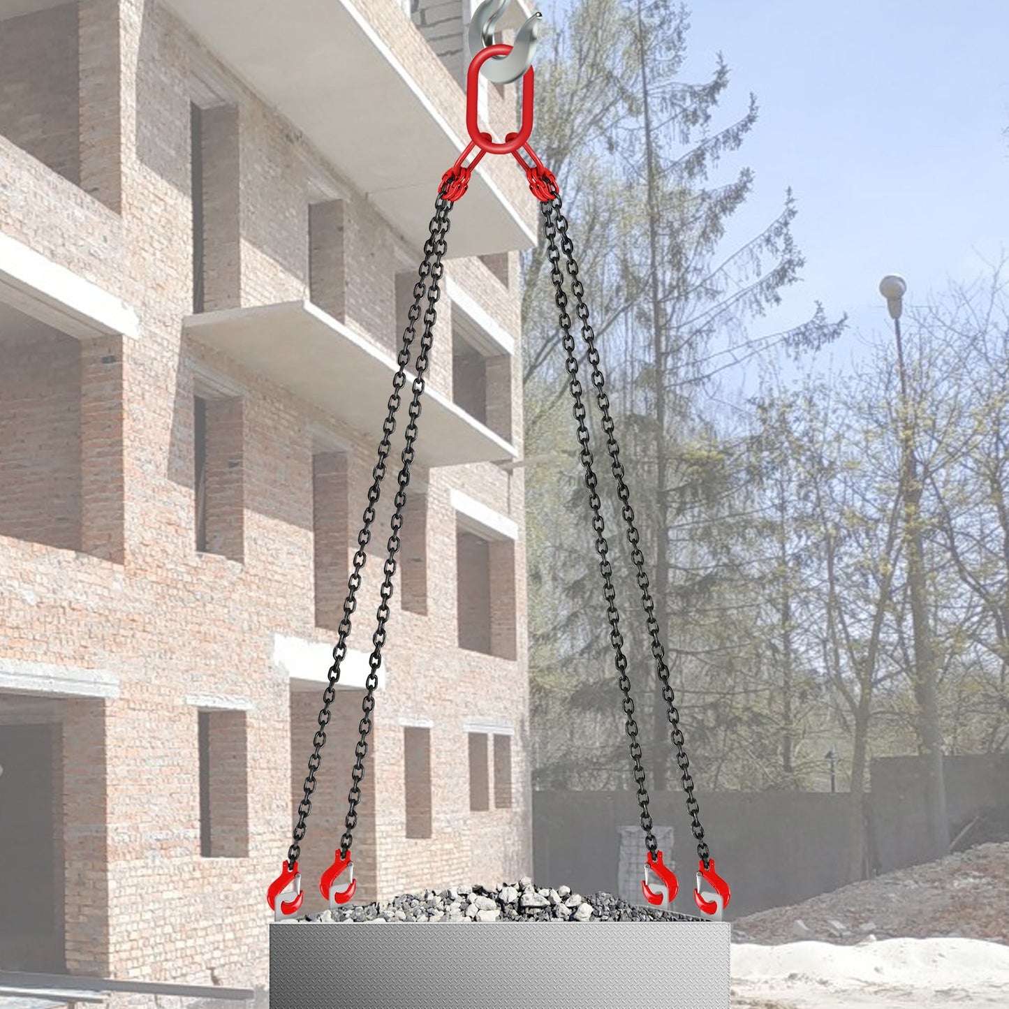 10ft Lifting Chain Sling, 5/16 inch Hanging Lift Chain, 11000lbs Capacity G80 Alloy Steel Engine Chain Hoist Lifts Heavyy Duty 5 Ton with 4 Leg Grab Hooks and Adjuster