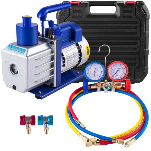 Vakuumpumpsats HVAC Enstegs AC-vakuumpump 283 L/min (4.8CFM) 246W (1/3HP) Luftvakuumpump med 3-ventils A/C-grenrörsmätare Kylmedel Luftkonditionering