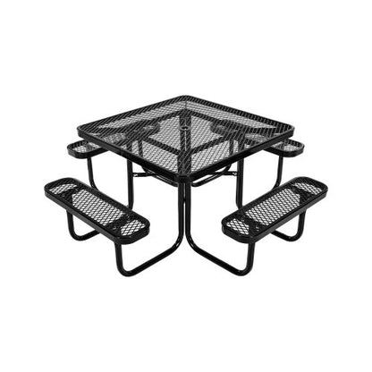 Picnic Table, Outdoor Weather Resistant Patio Dining Furniture Set, Heavy Duty Coated Steel Tables with Umbrella Hole, 45.7 in Square Table and Bench Set, for Garden, Backyard, Porch, Black