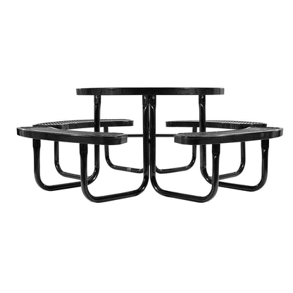 Heavy-Duty Picnic Table, Outdoor Furniture Weather Resistant Patio Dining Set, Coated Steel Tables with Umbrella Hole, 46" Round Table and Bench Set, for Garden, Backyard, Porch (Black)
