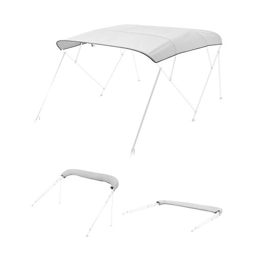 4 Bow Boat Bimini Tops, 600D Polyester Canopy, Waterproof & Sun Protection Boat Awning Canopy with Storage Bag, Bimini Top Replacement, 96"Lx(91"-96")W, Light Grey (Support Frame Not Included)