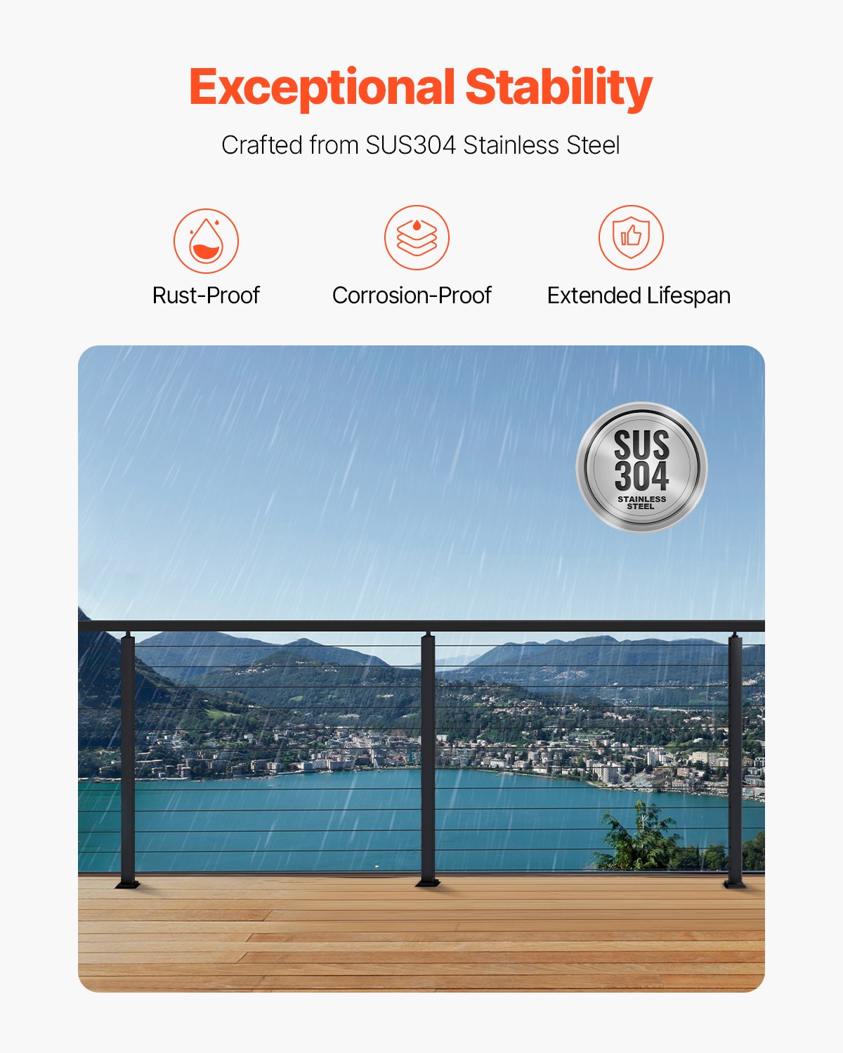 4-Pack Cable Railing Post, 42x1x2 In Horizontal-Hole Deck Railing Post with Pre-Drilled Holes, Stainless Steel Cable Rail Post with Horizontal and Curved Bracket, Black, 4JZLGZXHS106REP67001V0