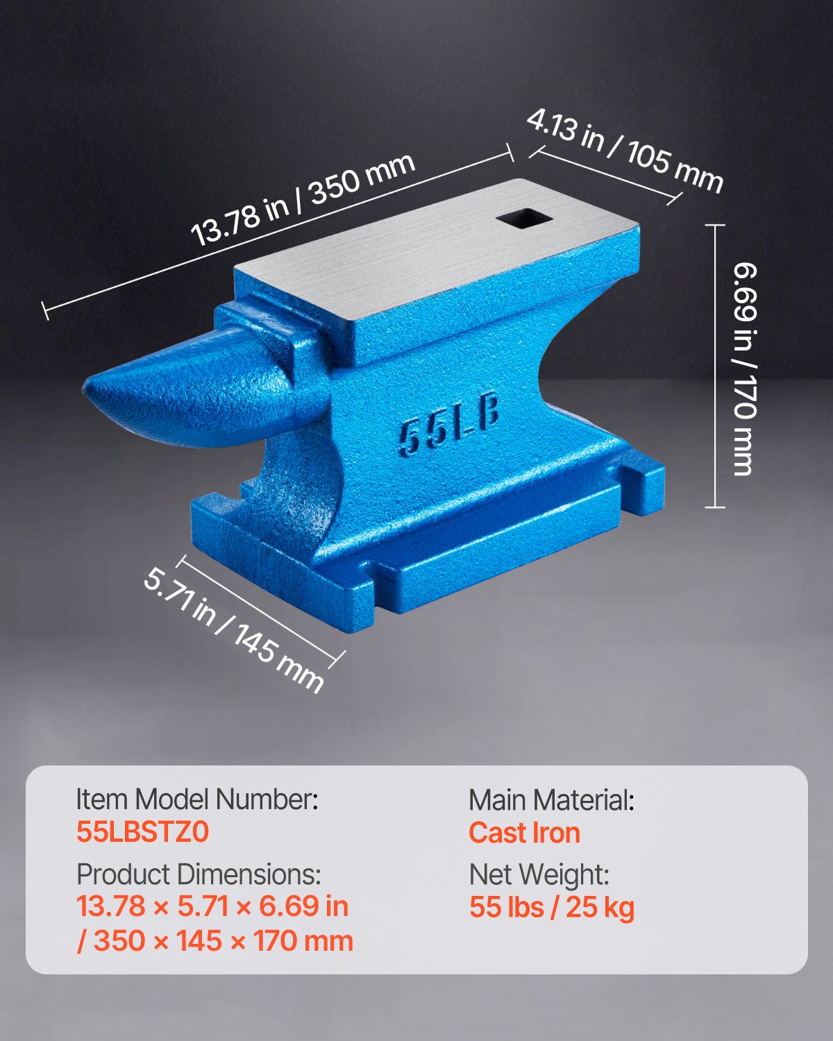 Single Horn Anvil 55Lbs, Cast Iron Anvil Blacksmith Withstands Heavy Blows,Anvil Rugged Round Horn Anvil Blacksmith Jewelers Metalsmith Tool, for Sale Forge Tools and Equipment