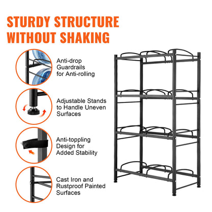 4-våningars vattenkannahållare, 5-gallons vattenflaskhållare, dubbelradig vattenflaskställ för 8 flaskor, kraftig vattenkannaställ för kök, kontor, vardagsrum, svart