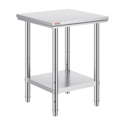 Work Table 24 x 24 x 32 Inches NSF Stainless Steel Work Table for Commercial Kitchen Prep Workbench 60X60X80cm with Lower Shelf Work Table Silvery for Commercial Kitchen Restaurant
