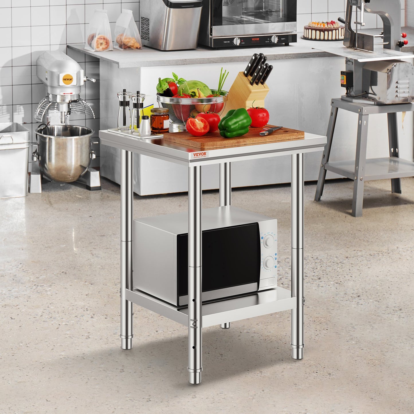 Work Table 24 x 24 x 32 Inches NSF Stainless Steel Work Table for Commercial Kitchen Prep Workbench 60X60X80cm with Lower Shelf Work Table Silvery for Commercial Kitchen Restaurant