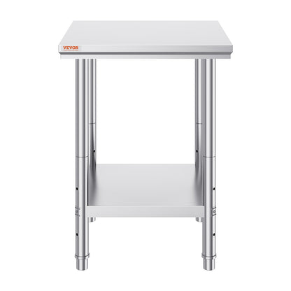 Work Table 24 x 24 x 32 Inches NSF Stainless Steel Work Table for Commercial Kitchen Prep Workbench 60X60X80cm with Lower Shelf Work Table Silvery for Commercial Kitchen Restaurant