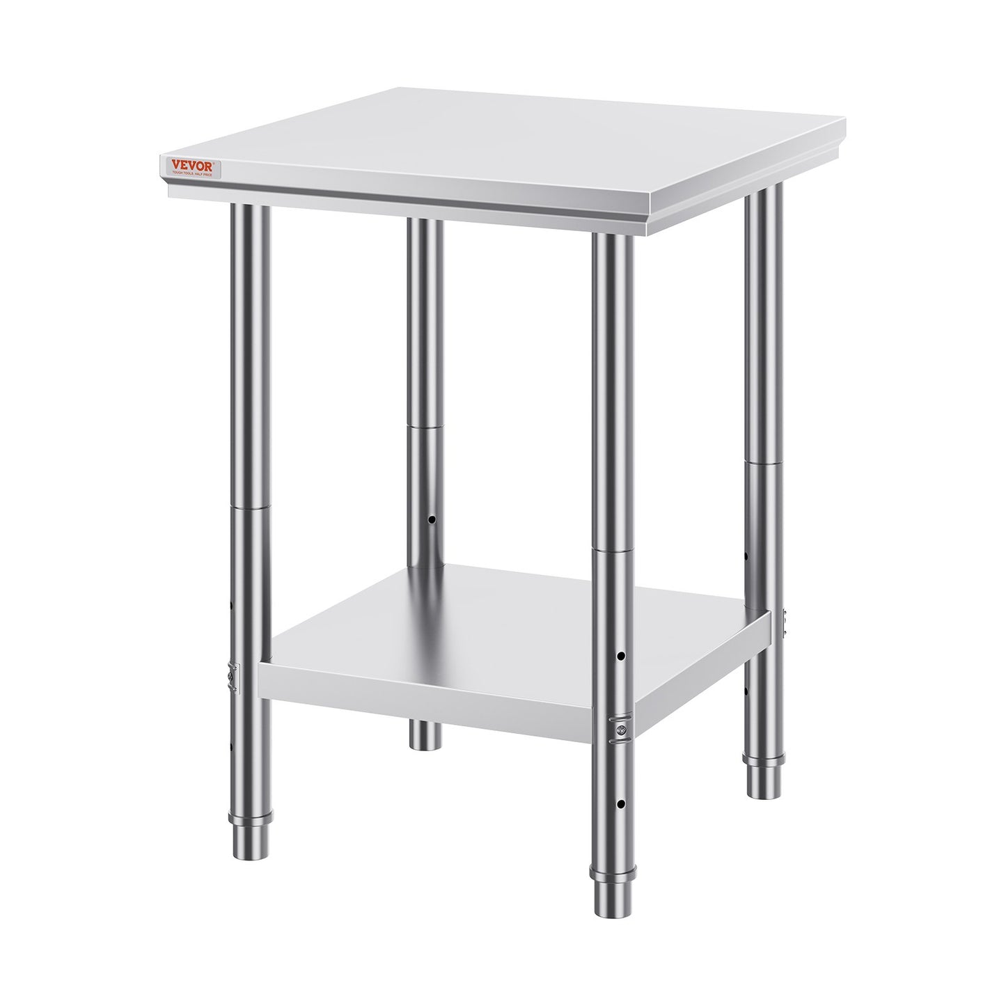 Work Table 24 x 24 x 32 Inches NSF Stainless Steel Work Table for Commercial Kitchen Prep Workbench 60X60X80cm with Lower Shelf Work Table Silvery for Commercial Kitchen Restaurant