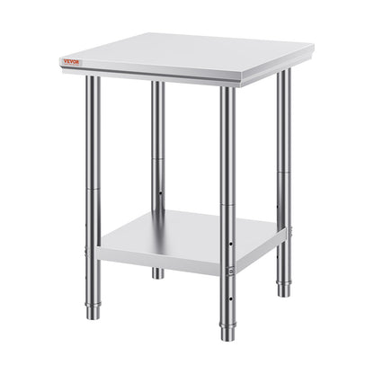 Work Table 24 x 24 x 32 Inches NSF Stainless Steel Work Table for Commercial Kitchen Prep Workbench 60X60X80cm with Lower Shelf Work Table Silvery for Commercial Kitchen Restaurant