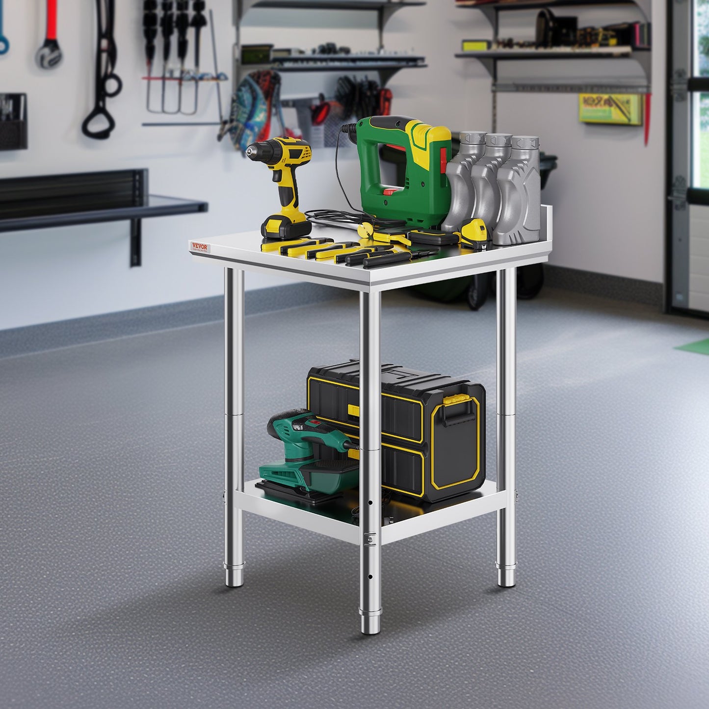 Work Table 24 x 24 x 34 Inches NSF Stainless Steel Work Table for Commercial Kitchen Prep Workbench 60X60X88cm with Lower Shelf Work Table Silvery for Commercial Kitchen Restaurant