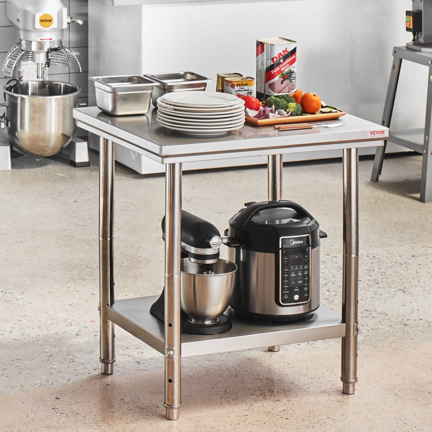 Work Table 24 x 30 x 32 Inches NSF Stainless Steel Work Table for Commercial Kitchen Prep Workbench 60X76X80cm with Lower Shelf Work Table Silvery for Commercial Kitchen Restaurant