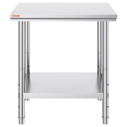 Work Table 24 x 30 x 32 Inches NSF Stainless Steel Work Table for Commercial Kitchen Prep Workbench 60X76X80cm with Lower Shelf Work Table Silvery for Commercial Kitchen Restaurant
