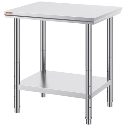 Work Table 24 x 30 x 32 Inches NSF Stainless Steel Work Table for Commercial Kitchen Prep Workbench 60X76X80cm with Lower Shelf Work Table Silvery for Commercial Kitchen Restaurant