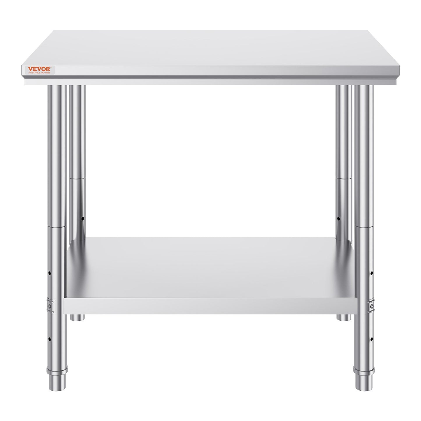 Stainless Steel Prep Table, 900x600x800 mm, 700 lbs Load Capacity, Heavy Duty Metal Worktable with 3 Adjustable Height Levels, Commercial Workstation for Kitchen Garage Restaurant Backyard