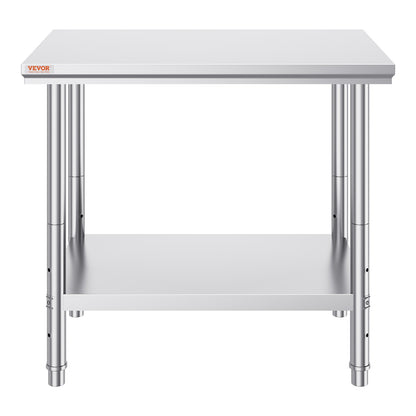 Stainless Steel Prep Table, 900x600x800 mm, 700 lbs Load Capacity, Heavy Duty Metal Worktable with 3 Adjustable Height Levels, Commercial Workstation for Kitchen Garage Restaurant Backyard