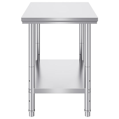 Stainless Steel Prep Table, 900x600x800 mm, 700 lbs Load Capacity, Heavy Duty Metal Worktable with 3 Adjustable Height Levels, Commercial Workstation for Kitchen Garage Restaurant Backyard