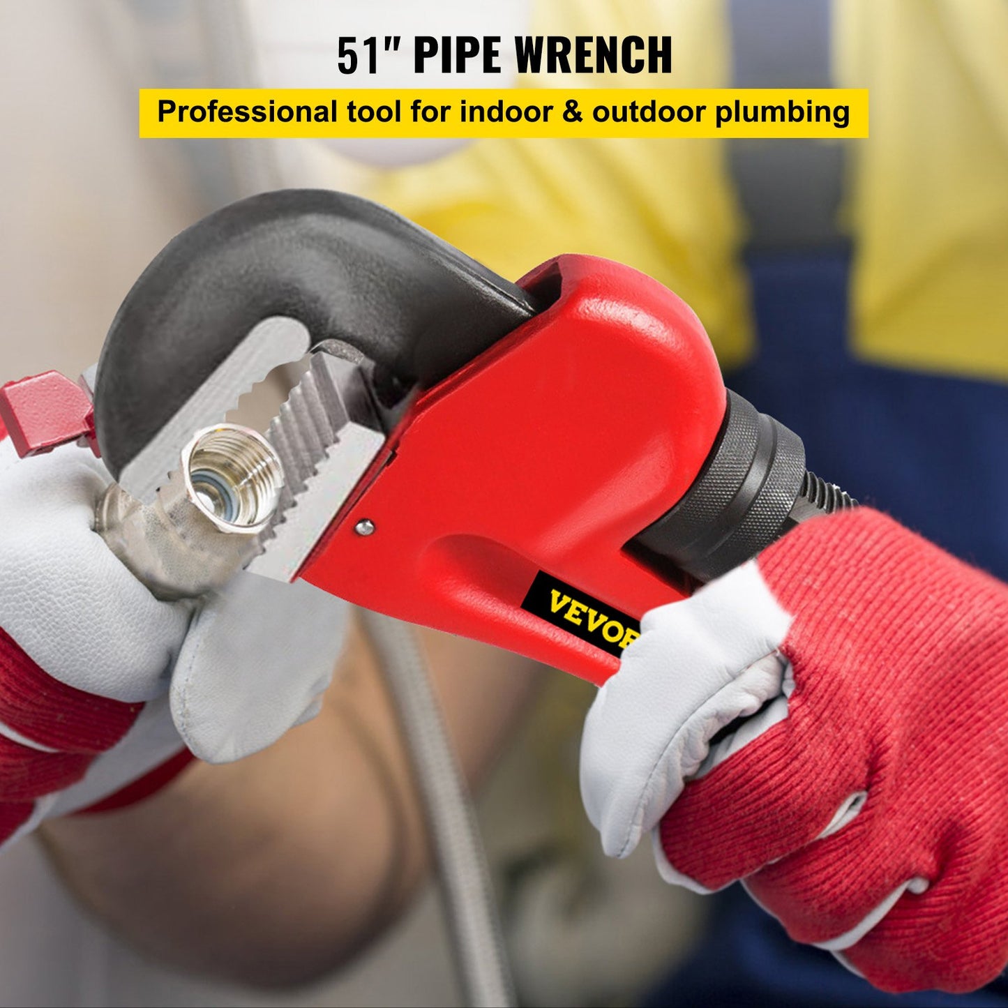 Pipe Wrench, 51 inch, Heavy Duty Cast Iron Straight Plumbing Wrench, Adjustable Plumber Tool for Sink Faucet Toilet Bowl Bathroom Kitchen Drainer Repair Installation