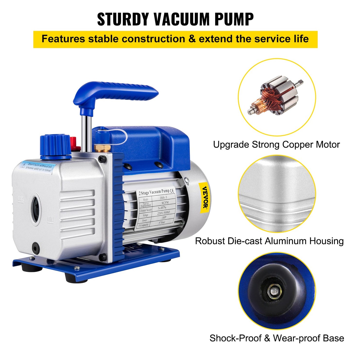 370ml 533 L/min(9CFM) 746W(1HP) Air Condition Refrigerant Vacuum Pump vacuum chamber with pump degassing chamber with pump ac vacuum pump