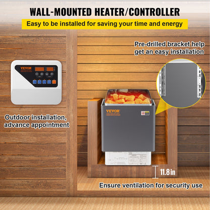 9KW elektrisk torrbastuugn med extern styrenhet i rostfritt stål för 9-13m3 rum