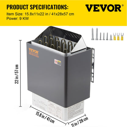 9KW elektrisk torrbastuugn med extern styrenhet i rostfritt stål för 9-13m3 rum