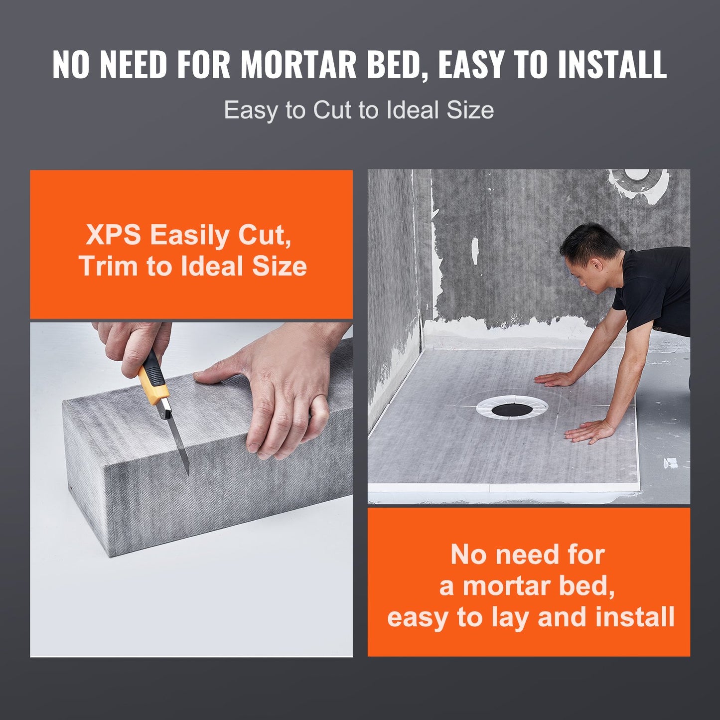 Duschkarmsats, 1219x1524 mm duschkarmsats med 50,8 mm ABS-centralfläns, vattentätt membran, galler i rostfritt stål, sluttande duschkarmar passar för badrum