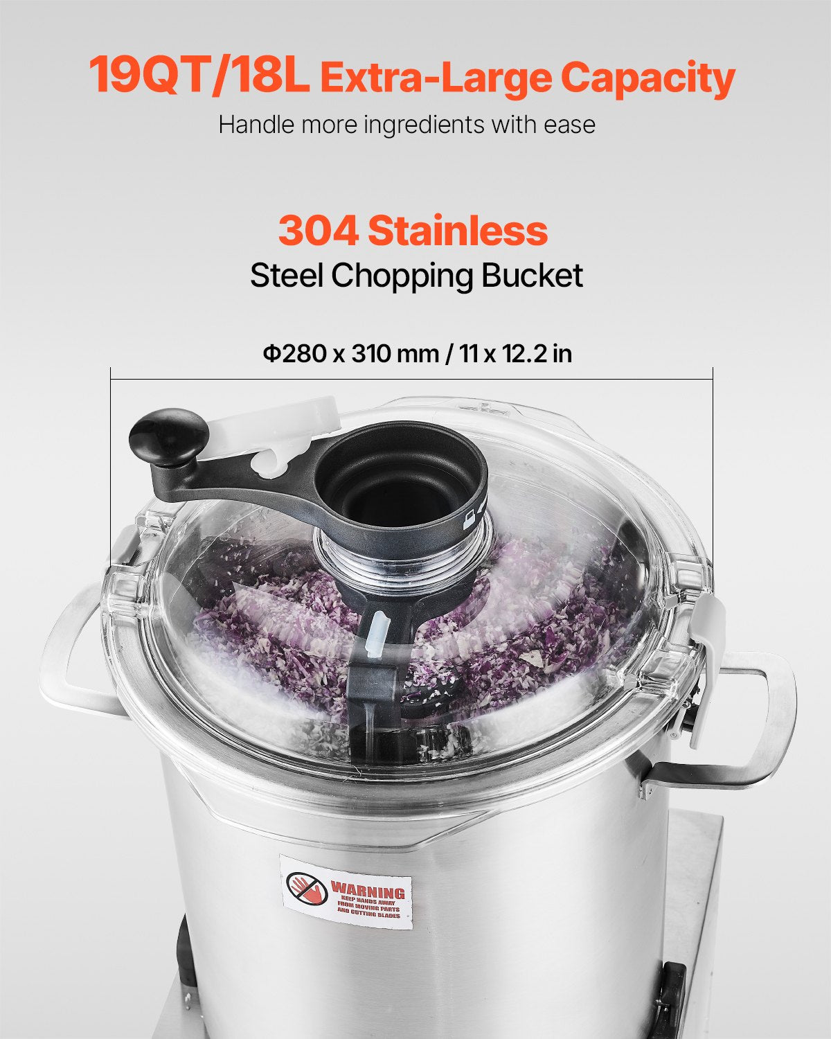 Food Processor & Vegetable Chopper, 18L Food-Grade Stainless Steel Food Processor Chopper with S-Curve Blade and Scraper, Ideal for Chopping Vegetables, Fruit, Grains, Nuts