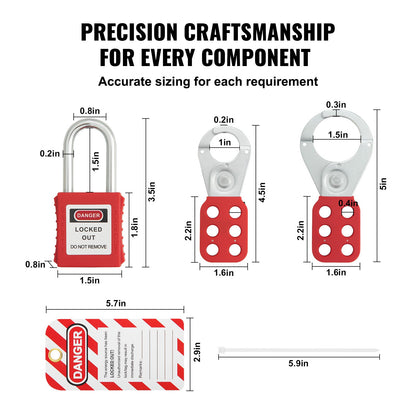 Elektrisk låsningsetikettsats, 59 delar säkerhetslåsningsetikettstation med hänglås, hasper, etiketter, band, kontaktlås, brytarspärrar, ventilspärrar, kabellås, låsväska, låda