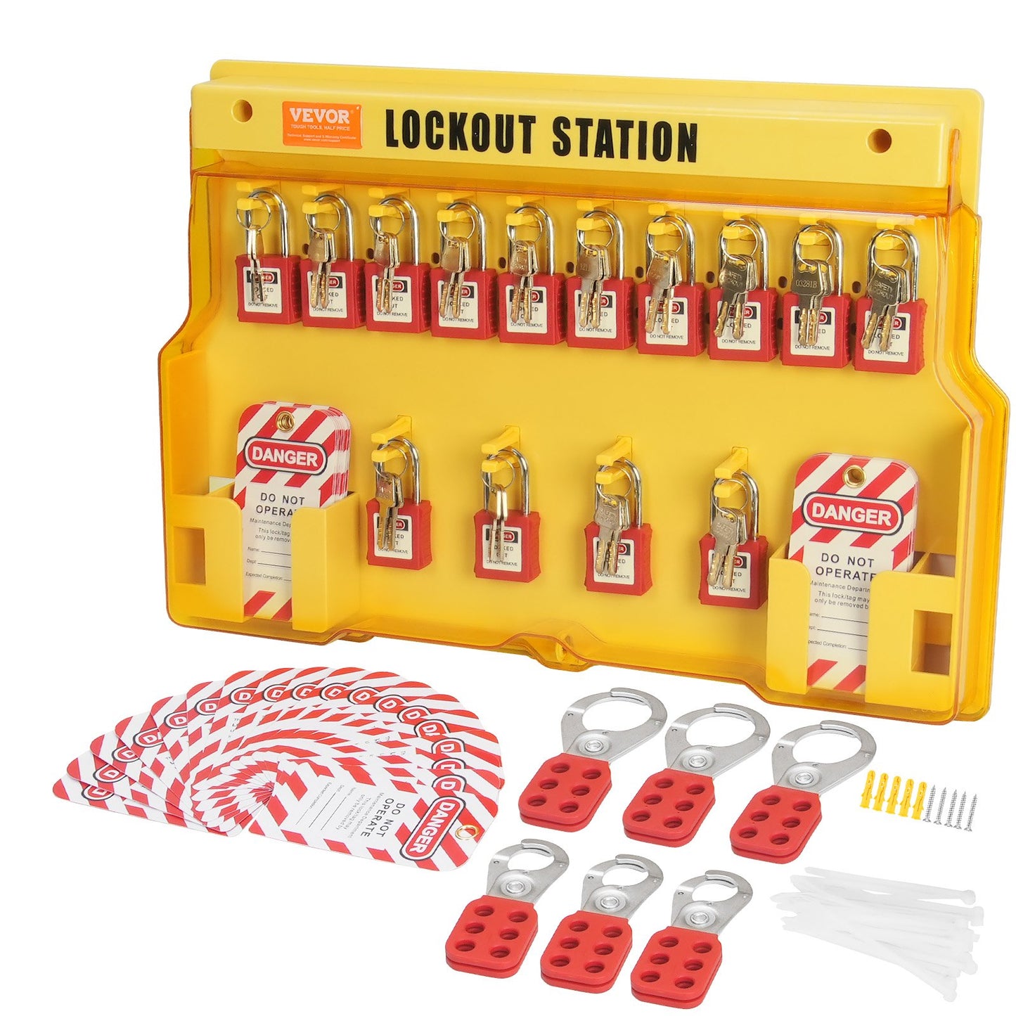 Electrical Lockout Tagout Kit, 60 PCS Safety Lockout Tagout Station Includes Padlocks, Hasps, Tags, Nylon Ties, Expansion Kit, and Lockout Station Board, for Industrial, Electric Power