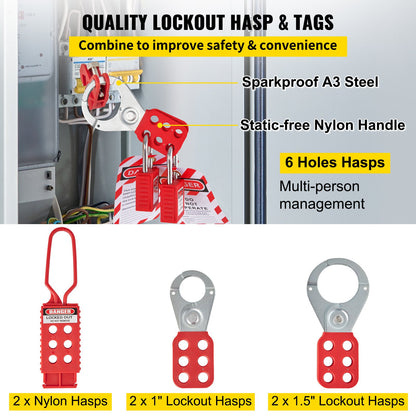 42 PCS Lockout Tagout Kits, Electrical Safety Loto Kit Includes Padlocks, 5 Kinds of Lockouts, Hasps, Tags & Ties, Box, Lockout Safety Tools for Electrical Risk Removal in Industrial, Machinery