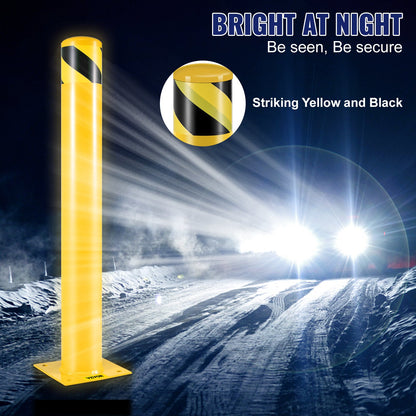 Safety Bollard, 36 Inch Height Bollard Post, 4.5 Inch Diameter Steel Pipe Safety Bollard Post, Yellow Steel Bollard, Steel Safety Bollard with 8 Anchor Bolts, Perfect for Traffic-Sensitive Area