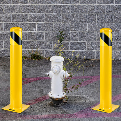 Safety Bollard, 48 Inch Height Bollard Post, 5.5 Inch Diameter Steel Pipe Safety Bollard Post, Yellow Steel Bollard, Steel Safety Bollard with 8 Anchor Bolts, Perfect for Traffic-Sensitive Area