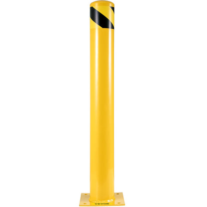 Safety Bollard, 48 Inch Height Bollard Post, 5.5 Inch Diameter Steel Pipe Safety Bollard Post, Yellow Steel Bollard, Steel Safety Bollard with 8 Anchor Bolts, Perfect for Traffic-Sensitive Area