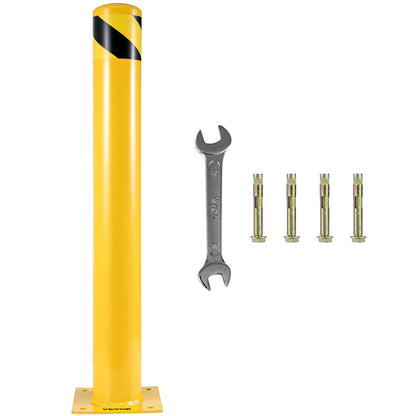 Safety Bollard, 48 Inch Height Bollard Post, 5.5 Inch Diameter Steel Pipe Safety Bollard Post, Yellow Steel Bollard, Steel Safety Bollard with 8 Anchor Bolts, Perfect for Traffic-Sensitive Area