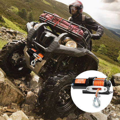 Electric Winch ATV UTV 1587.6 kg Synthetic Rope Waterproof Wired Control