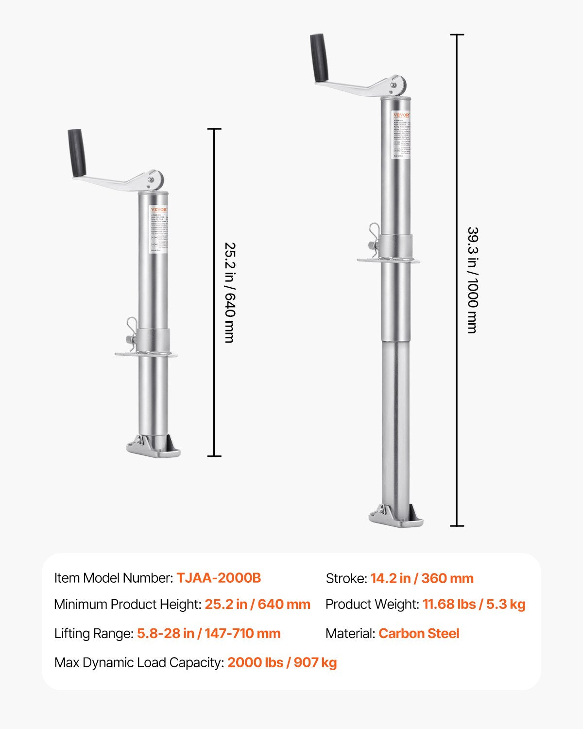 A Frame Trailer Jack Bolt on Trailer Tongue Jack 2000 lbs 14.2" Travel