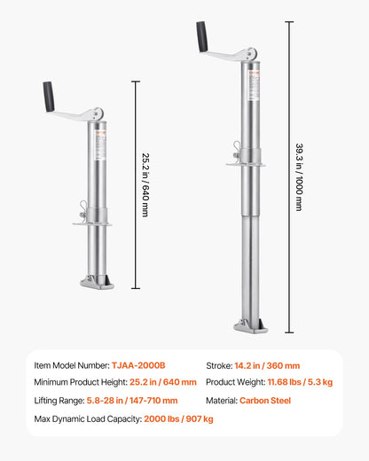A Frame Trailer Jack Bolt on Trailer Tongue Jack 2000 lbs 14.2" Travel