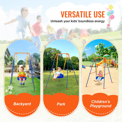 Swing Sets for Backyard, 3-in-1 Toddler Swing Set with 4 Sandbags, Foldable Metal Stand, Easy to Assemble, Swingset Indoor/Outdoor for Kids 3-6 Years, Youth 6-10 Years and Teenagers 10+