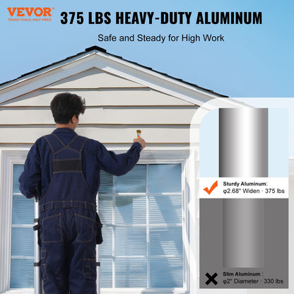 Telescoping Ladder, 12.5FT A-Shape Aluminum Extension Ladder Lightweight, Multi-button Retraction Collapsible Ladder, 375 LBS Capacity w/ Stabilizer Bar, Multi-Purpose Ladders for RV, Camper