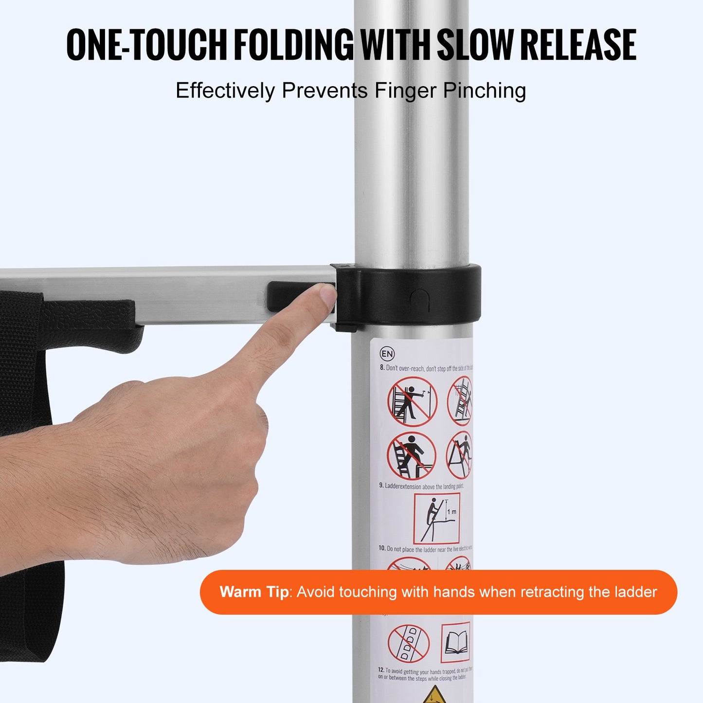 Telescoping Ladder, 12.5FT A-Shape Aluminum Extension Ladder Lightweight, Multi-button Retraction Collapsible Ladder, 375 LBS Capacity w/ Stabilizer Bar, Multi-Purpose Ladders for RV, Camper