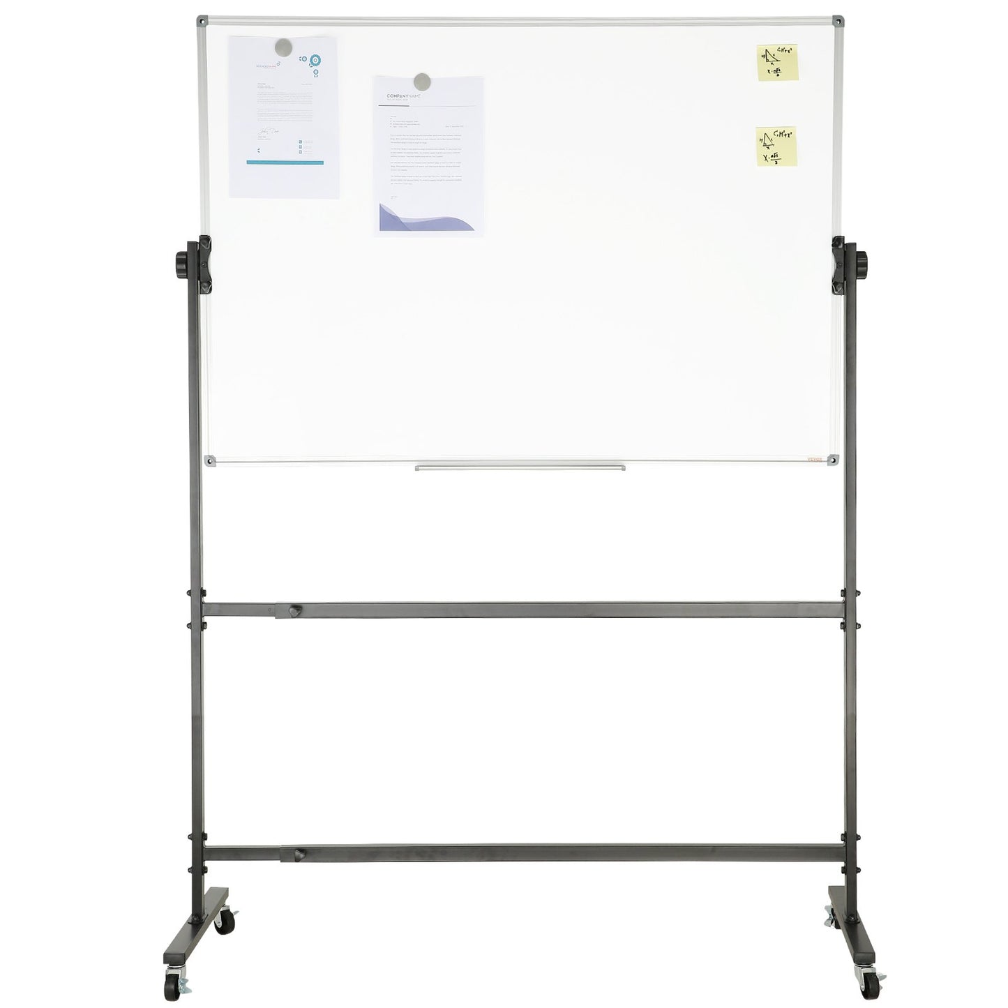 Rolling Whiteboard, 48x32 inch Double-Sided Magnetic Mobile Whiteboard, 360° Reversible Adjustable Height Dry Erase Board with Wheels & Movable Tray for Office School