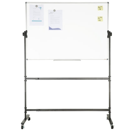 Rolling Whiteboard, 48x32 inch Double-Sided Magnetic Mobile Whiteboard, 360° Reversible Adjustable Height Dry Erase Board with Wheels & Movable Tray for Office School