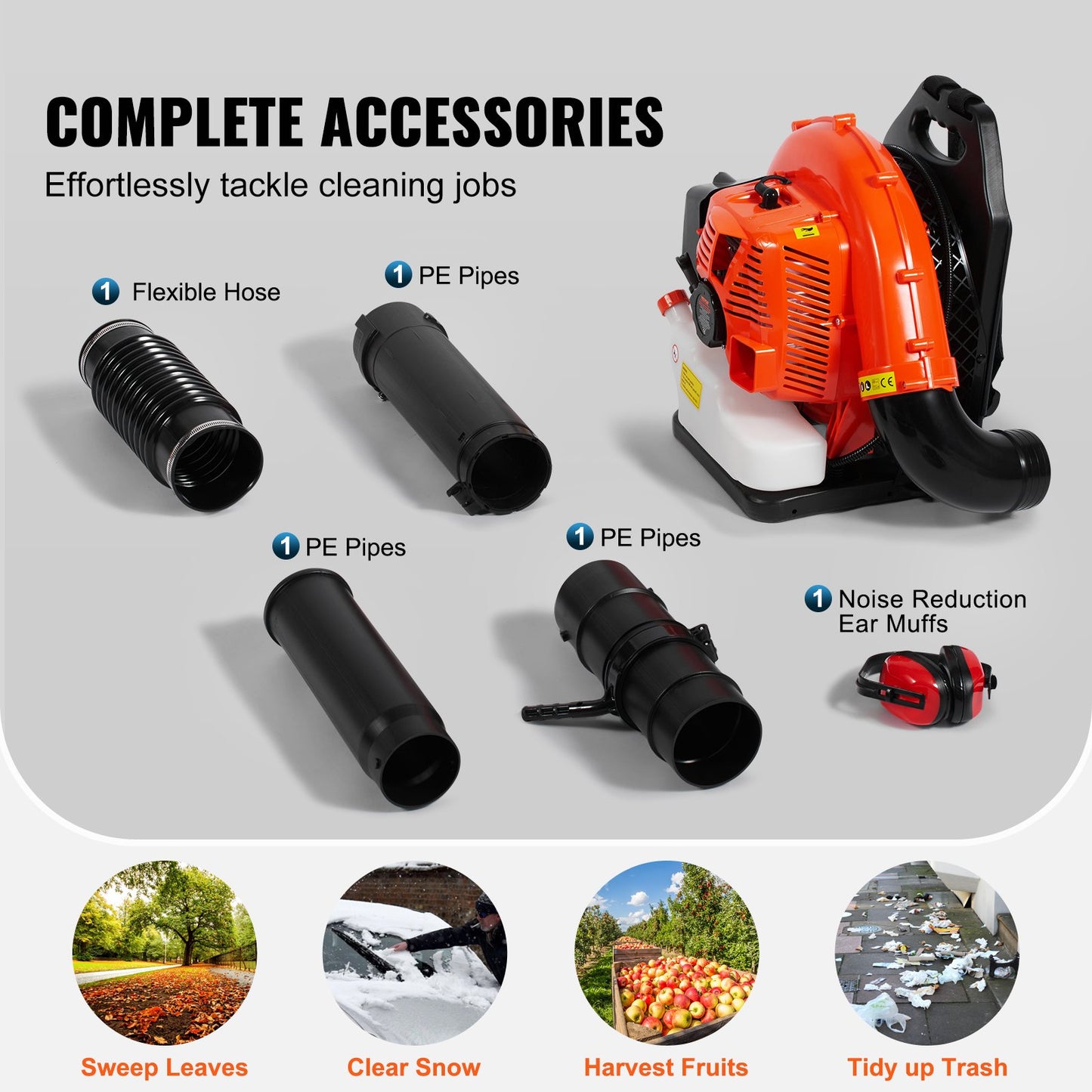 Backpack Leaf Blower, 79CC 2-Cycle Gas Leaf Blower with 3L Fuel Tank, 930CFM Air Volume 184MPH Speed, Ideal for Lawn Care, Leaf Cleaning, and Snow Removal