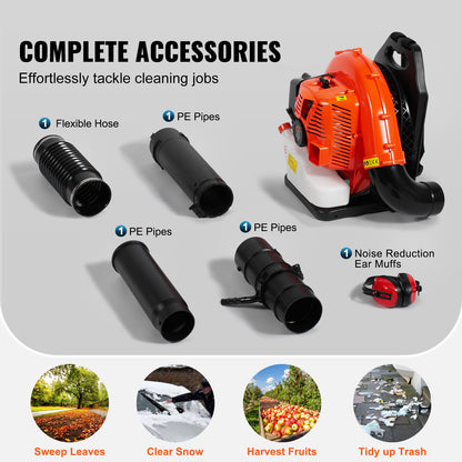 Backpack Leaf Blower, 79CC 2-Cycle Gas Leaf Blower with 3L Fuel Tank, 930CFM Air Volume 184MPH Speed, Ideal for Lawn Care, Leaf Cleaning, and Snow Removal
