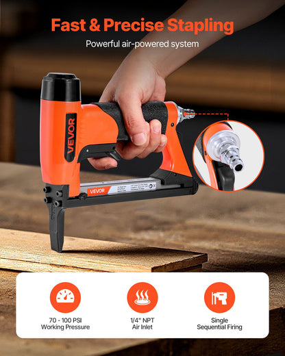 Pneumatic Staple Gun, 20 Gauge Long-Nose Upholstery Stapler for 50 Series Fine Wire Staples 12.8mm Crown 6mm-16mm Length, Max 110PCS Loading Air Staple Gun for Upholstering, Woodworking, DIY