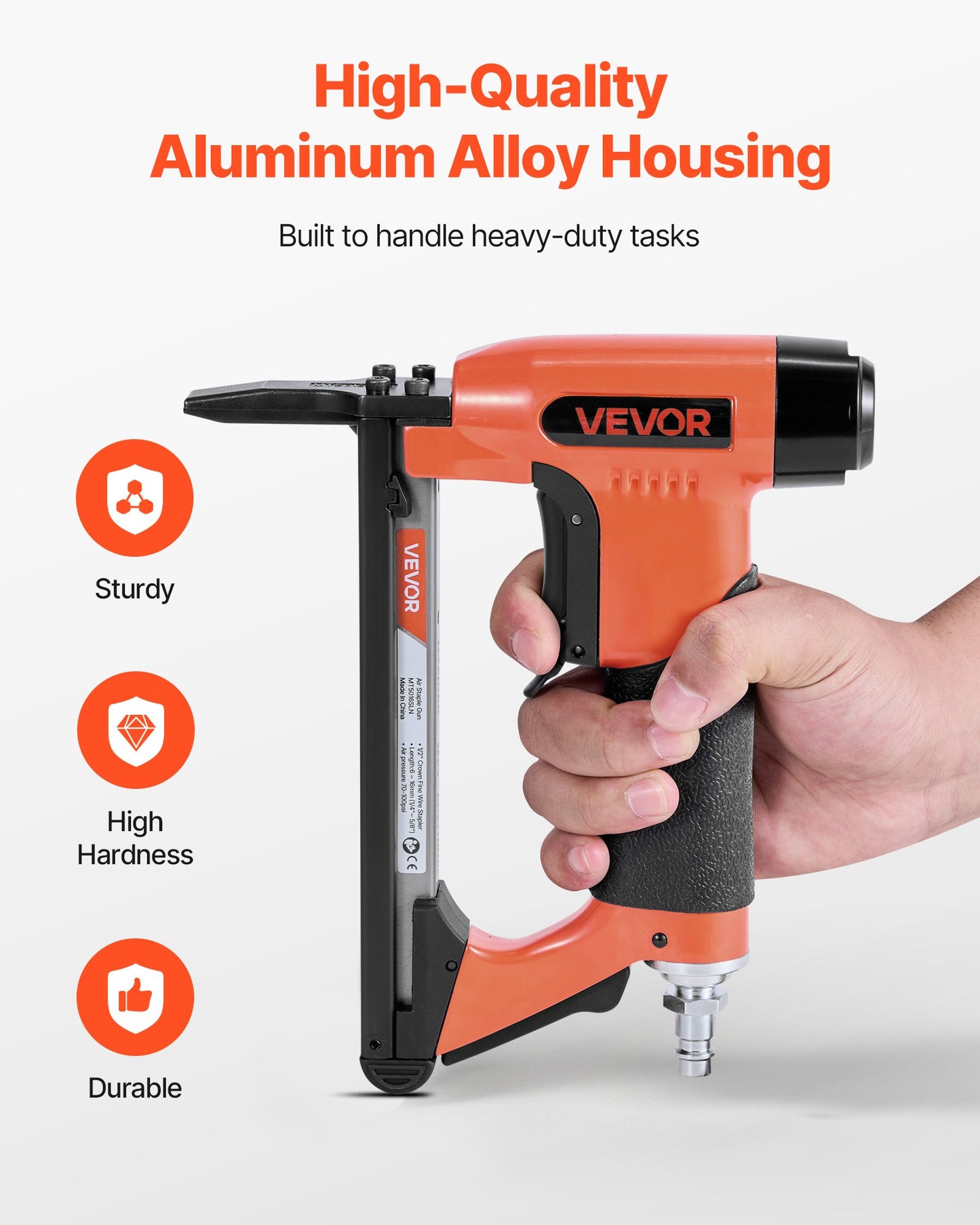 Pneumatic Staple Gun, 20 Gauge Long-Nose Upholstery Stapler for 50 Series Fine Wire Staples 12.8mm Crown 6mm-16mm Length, Max 110PCS Loading Air Staple Gun for Upholstering, Woodworking, DIY