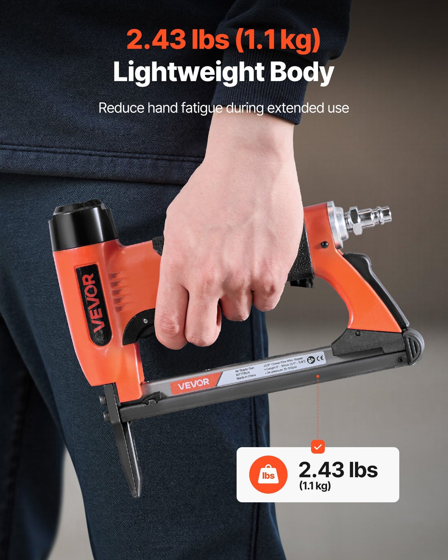 Pneumatisk häftpistol, 22 gauge långspetsad häftpistol för möbelbeklädnad i 71-serien, fintrådshäftklamrar, 9,5 mm krona, 6 mm-16 mm längd, max 180 st. lufthäftpistol för möbelbeklädnad, träbearbetning, gör-det-själv