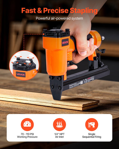 Pneumatisk häftpistol, 22 gauge pneumatisk häftpistol för möbelbearbetning, för fintrådshäftklamrar i 71-serien, 9,1 mm krona, 4 mm–16 mm längd, 70–110 PSI lufthäftpistol för träbearbetning, möbelbearbetning, gör-det-själv-projekt