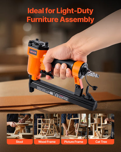 Pneumatisk häftpistol, 22 gauge pneumatisk häftpistol för möbelbearbetning, för fintrådshäftklamrar i 71-serien, 9,1 mm krona, 4 mm–16 mm längd, 70–110 PSI lufthäftpistol för träbearbetning, möbelbearbetning, gör-det-själv-projekt