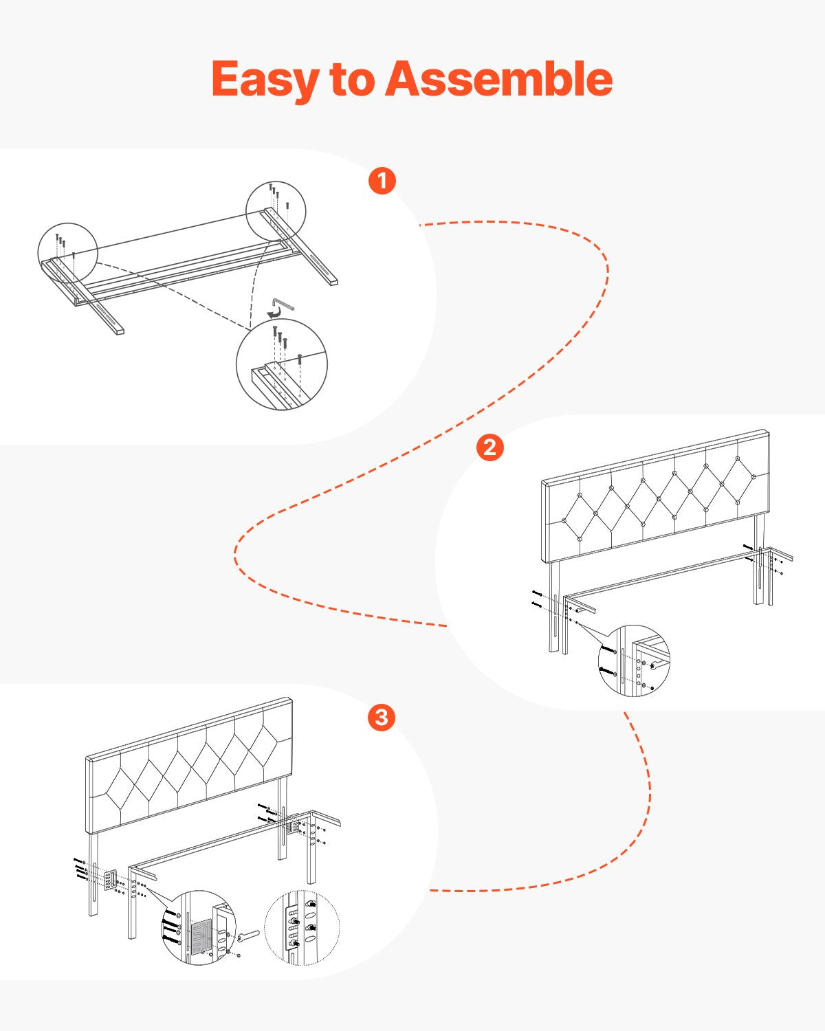 Huvudgavel, fullstor huvudgavel med justerbar höjd, bekväm diamantformad kupa för fullstor säng, B 56,3 x H (35,6-47,4) tum, perfekt för sovrum, hotell, hemvistelse, sovsal, ljusgrå