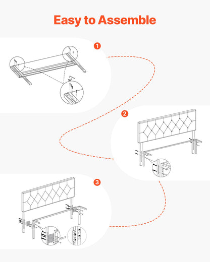 Huvudgavel, fullstor huvudgavel med justerbar höjd, bekväm diamantformad kupa för fullstor säng, B 56,3 x H (35,6-47,4) tum, perfekt för sovrum, hotell, hemvistelse, sovsal, ljusgrå